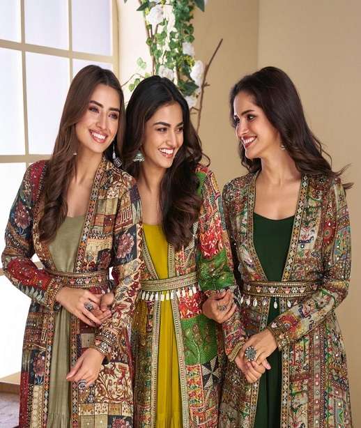 DESIGNER FANCY SHRUG LONG SALWAR SUIT COLLECTION IN GEORGETTE SY JANVI 5824-5827