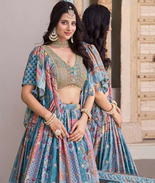 DESIGNER FANCY WEDDING PARTY WEAR CHINON SILK LEHENGA CHOLI WITH DUPATTA ZC 7050 COLOR