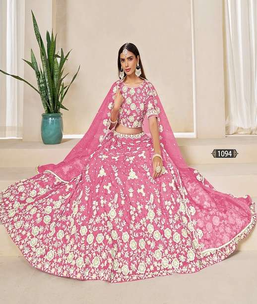 DESIGNER FANCY WEDDING PARTY WEAR CRUSH ORGANZA LEHENGA CHOLI WITH NET DUPATTA ANY MEHVISH 1091-1094