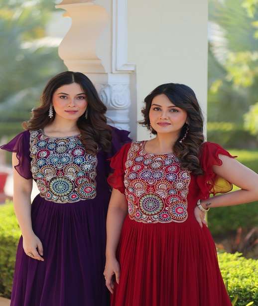 DESIGNER FANCY WEDDING PARTY WEAR FAUX BLOOMING GEORGETTE ANARKALI GOWN KU 1179 COLOR