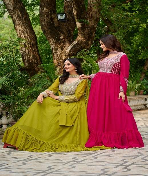 DESIGNER FANCY WEDDING PARTY WEAR GEORGETTE READYMADE ANARKALI GOWN KU 1151 COLOR