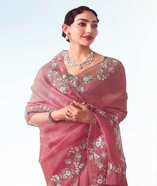 DESIGNER FANCY WEDDING PARTY WEAR INDIAN TISSUE ORGANZA SAREE COLLECTION SM KM KAJAL 5441-5455