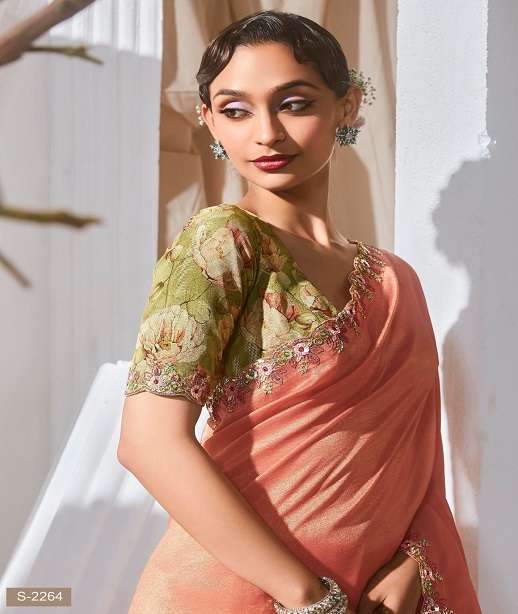 DESIGNER FANCY WEDDING PARTY WEAR TISSUE SILK SAREE COLLECTION SM KM RANGHAT 2251-2265