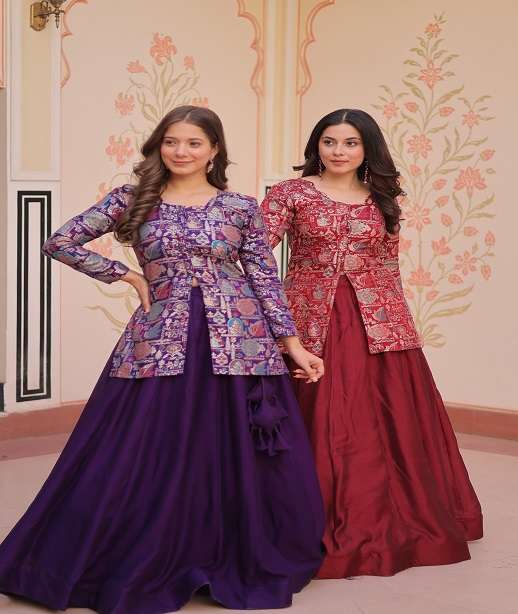 DESIGNER FANCY WEDDING PARTY WEAR VICHITRA SILK LEHENGA WITH LONG BLOUSE LW 7129 COLOR