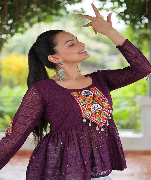 DESIGNER NAVRATRI TOP IN GEORGETTE FABRIC WITH THREAD WORK KU 1186 COLOR