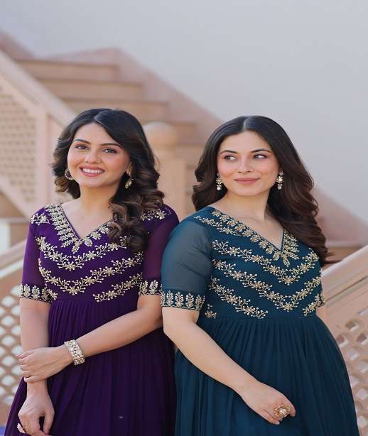 DESIGNER PARTY WEAR FAUX BLOOMING ANARKALI GOWN SALWAR SUIT LONG GOWN KU 1172