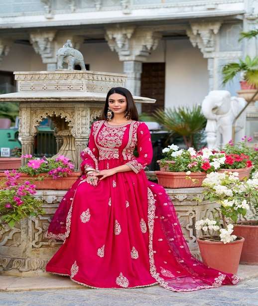 DESIGNER PARTY WEAR VICHITRA SILK ANARKALI GOWN SALWAR SUIT LONG GOWN NNK 3029