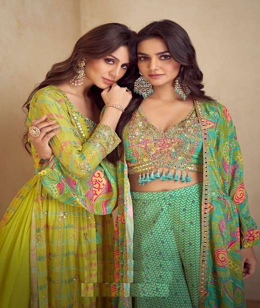 DESIGNER WEDDING PARTY WEAR CHINON KOTI BLOUSE SHARARA PALLAZO SALWAR SUIT GL KIERA 7520-7523