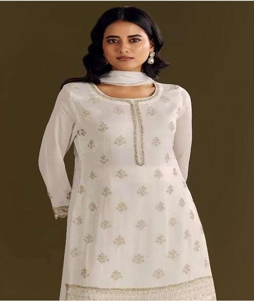 DESIGNER WEDDING PARTY WEAR CHINON SHARARA PALLAZO SALWAR SUIT HT 1314 COLOR