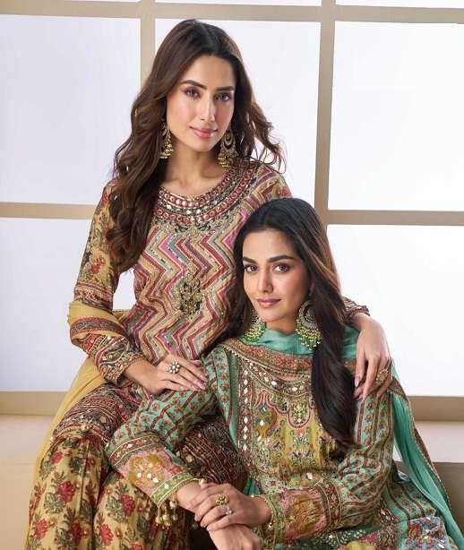 DESIGNER WEDDING PARTY WEAR PURE VISCOSE SHARARA PALLAZO SALWAR SUIT SY PAKEEZA 5838-5840