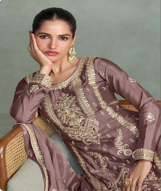 DESIGNER WEDDING PARTY WEAR REAL CHINON SHARARA PALLAZO SALWAR SUIT AF MIRA 10239-10241