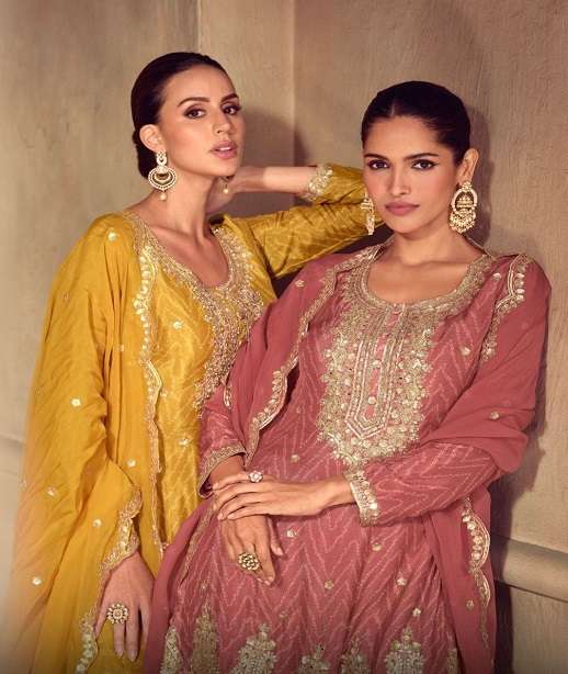 DESIGNER WEDDING PARTY WEAR REAL CHINON SHARARA SALWAR SUIT GL SONIKA 7551