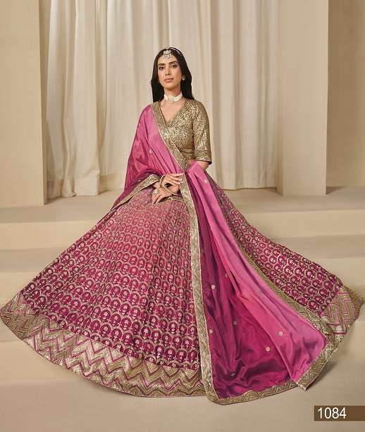 INDIAN DESIGNER BOLLYWOOD PARTY WEAR PREMIUM CHINON SILK LEHENGA CHOLI ANY 1081-1084