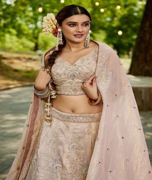 INDIAN DESIGNER BOLLYWOOD WEDDING PARTY WEAR HEAVY TISSUE SILK LEHENGA CHOLI NT 6141 COLOR