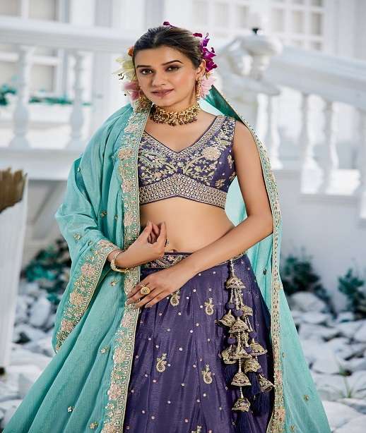 INDIAN DESIGNER BOLLYWOOD WEDDING PARTY WEAR HEAVY CHIFFON SILK LEHENGA CHOLI NT 6169 COLOR