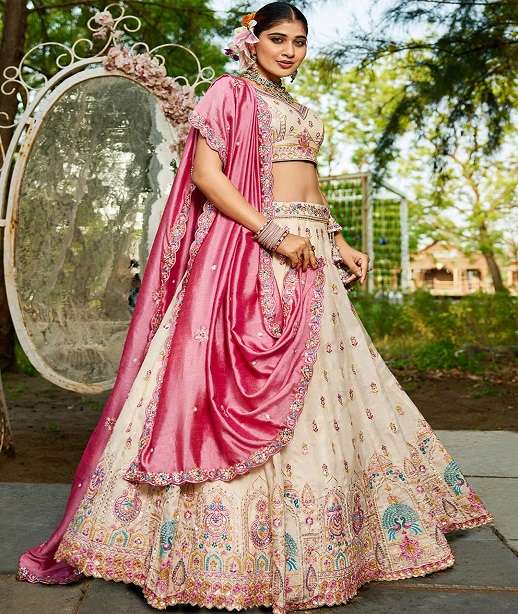 INDIAN DESIGNER BOLLYWOOD WEDDING PARTY WEAR HEAVY TISSUE SILK LEHENGA CHOLI NT 6203 COLOR