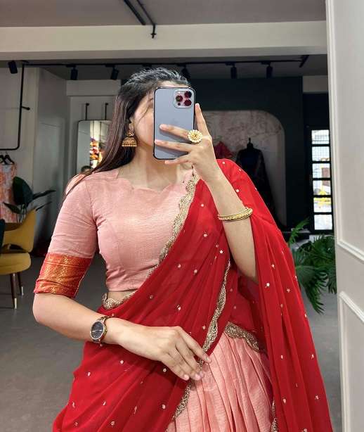 INDIAN DESIGNER BOLLYWOOD WEDDING PARTY WEAR HEAVY COTTON SILK LEHENGA CHOLI LNB 1518 COLOR