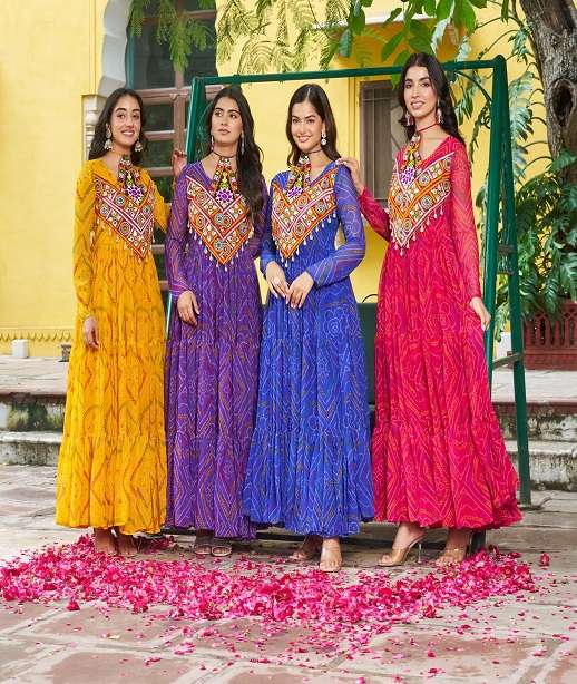 NAVRATRI WEAR KURTI IN BANDHANI PRINT GEORGETTE FABRIC KU 1194 COLOR