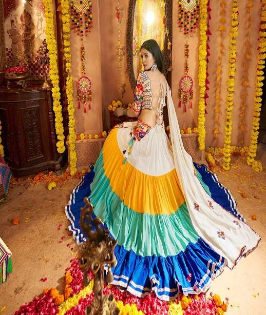 NAVRATRI WEAR LEHENGA CHOLI IN VISCOSE COTTON WITH MIRROR WORK KF RAAS KF 11021-11023