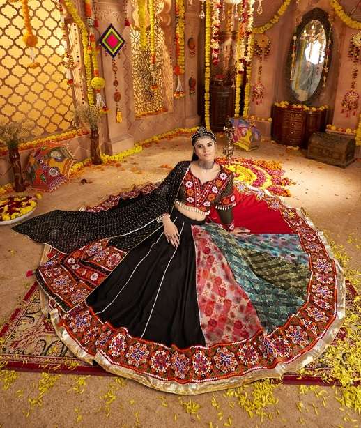 NAVRATRI WEAR LEHENGA CHOLI IN VISCOSE RAYON FABRIC WITH FOIL MIRROR WORK KF RAAS 11001-11006