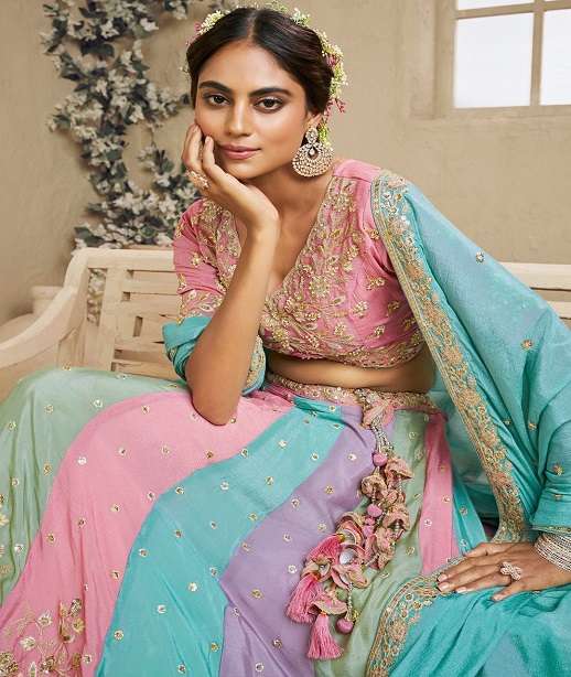 DESIGNER BOLLYWOOD BRIDAL WEDDING PARTY WEAR HEAVY GEORGETTE MULTICOLOR LEHENGA CHOLI SENHORA DRESSES NT 6105