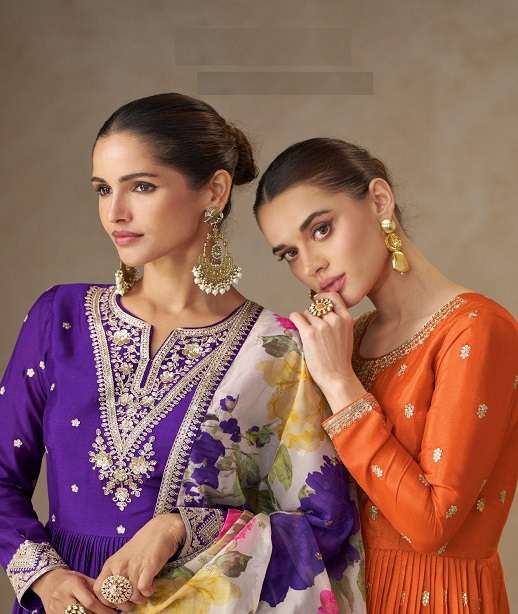 DESIGNER FANCY WEDDING PARTY WEAR PREMIUM CHINON LONG GOWN ANARKALI SALWAR SUIT AF ANMOL 10350-10352