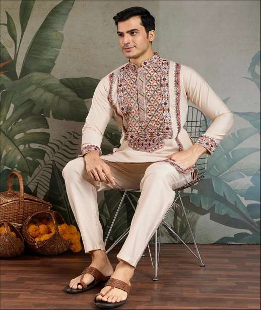 DESIGNER FANCY WEDDING PARTY WEAR READYMADE INDIAN MENS VISCOSE SILK KURTA KF 61305-61307