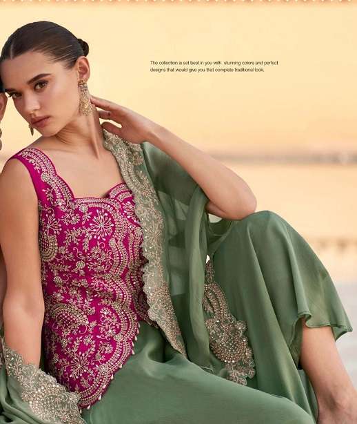 DESIGNER FANCY WEDDING PARTY WEAR REAL CHINON SHARARA PALLAZO SALWAR SUIT SY PANIHARI 5765-5767