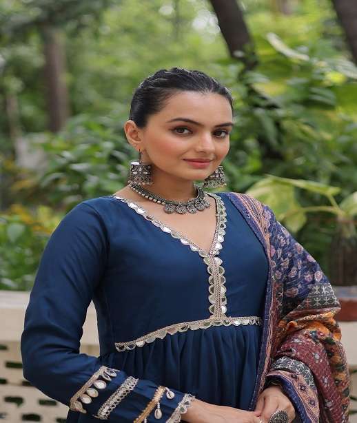 DESIGNER FANCY WEDDING PARTY WEAR ROMAN SILK LONG GOWN ANARKALI SALWAR SUIT LW 9275