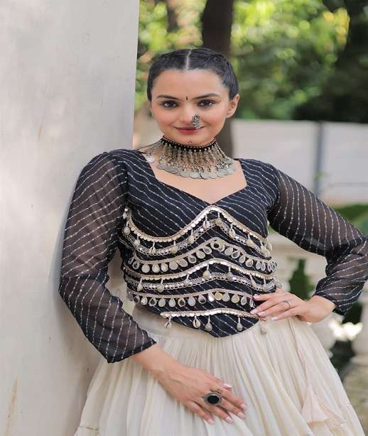 DESIGNER NAVRATRI WEAR BANDHANI PRINT BLOUSE NAVRATRI COTTON LEHENGA KU 5048 COLOR