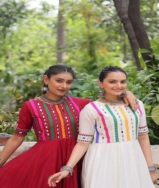 DESIGNER NAVRATRI WEAR ROMAN SILK ANARKALI GOWN KU 1202 COLOR