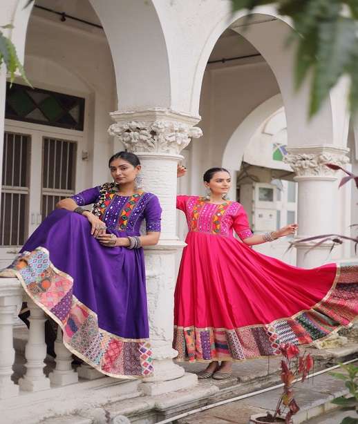 DESIGNER NAVRATRI WEAR ROMAN SILK ANARKALI GOWN KU 9269 COLOR