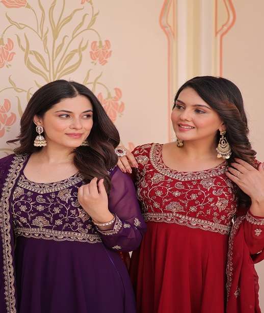 DESIGNER PARTY WEAR FAUX BLOOMING ANARKALI GOWN SALWAR SUIT LONG GOWN KU 1192 COLOR