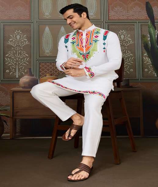 DESIGNER PARTY WEAR READYMADE INDIAN MENS COTTON KURTA KF 61411-61416