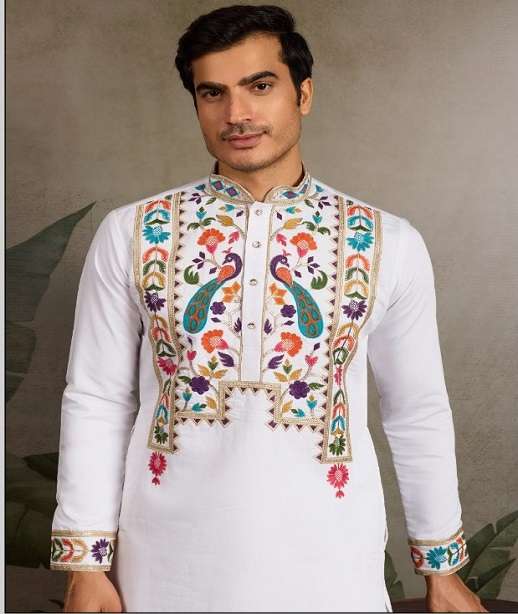 DESIGNER PARTY WEAR READYMADE INDIAN MENS VISCOSE SILK KURTA KF 61481-61488