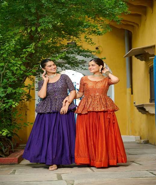 DESIGNER WEDDING PARTY WEAR FENDY SILK CROP TOP SKIRT STYLE SALWAR SUIT LW 7137 COLOR