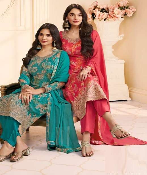 DESIGNER WEDDING PARTY WEAR REAL CHINON SALWAR SUIT SV NK VNY ROOP 75391-75394