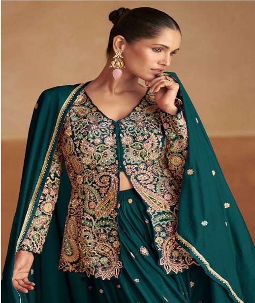 DESIGNER WEDDING PARTY WEAR REAL CHINON SHARARA PALLAZO SALWAR SUIT AF RAIMA 7549