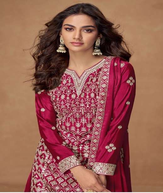 DESIGNER WEDDING PARTY WEAR REAL CHINON SILK SHARARA PALLAZO SALWAR SUIT AF PAKIZA 10331-10335