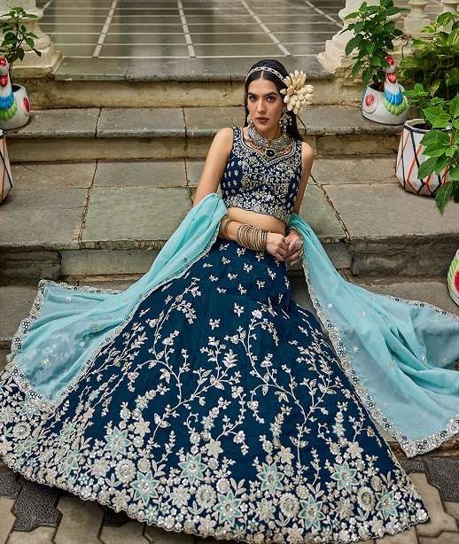 INDIAN DESIGNER BOLLYWOOD WEDDING PARTY WEAR HEAVY ORGANZA LEHENGA CHOLI NT 6187 COLOR