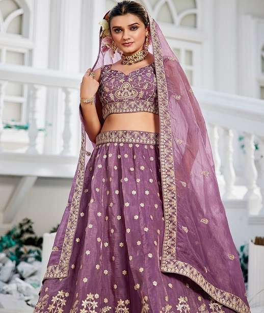 INDIAN DESIGNER BOLLYWOOD WEDDING PARTY WEAR HEAY CRUSHED TISSUE SILK LEHENGA CHOLI NT 6188