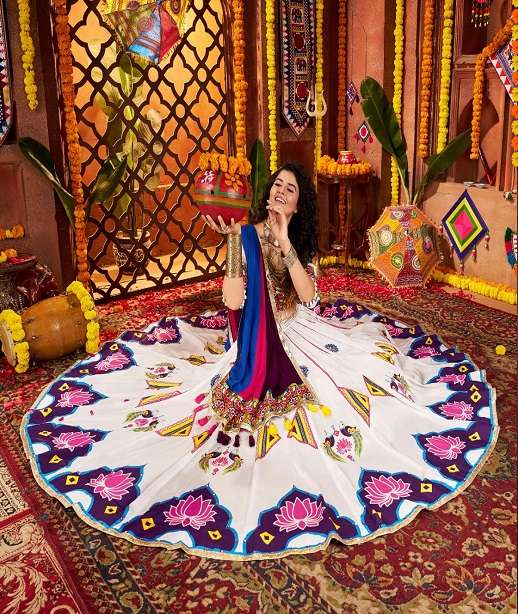 NAVRATRI WEAR GAJJI SILK LEHENGA CHOLI WITH MIRROR WORK KF RAAS 11061-11065