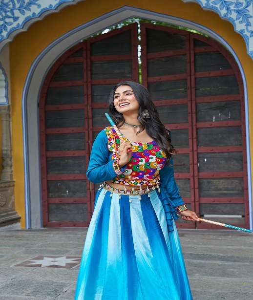 NAVRATRI WEAR READYMADE LEHENGA BLOUSE IN CHINON FABRIC KU 5045