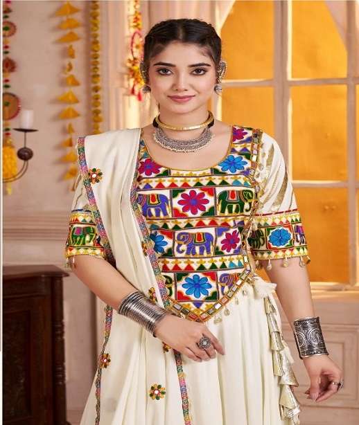 NAVRATRI WEAR VISCOSE COTTON LEHENGA CHOLI WITH MIRROR WORK KF RAAS 11111-11113