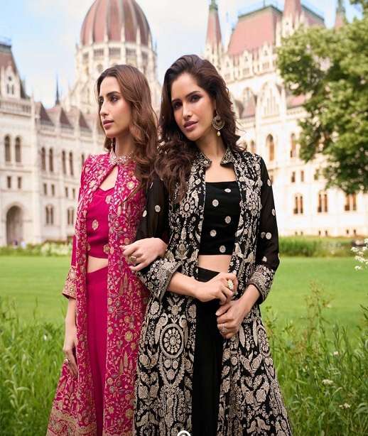 READYMADE PARTY WEAR REAL GEORGETTE KOTI BLOUSE PLAZZO SALWAR SUIT SY ISHA 10001-10003