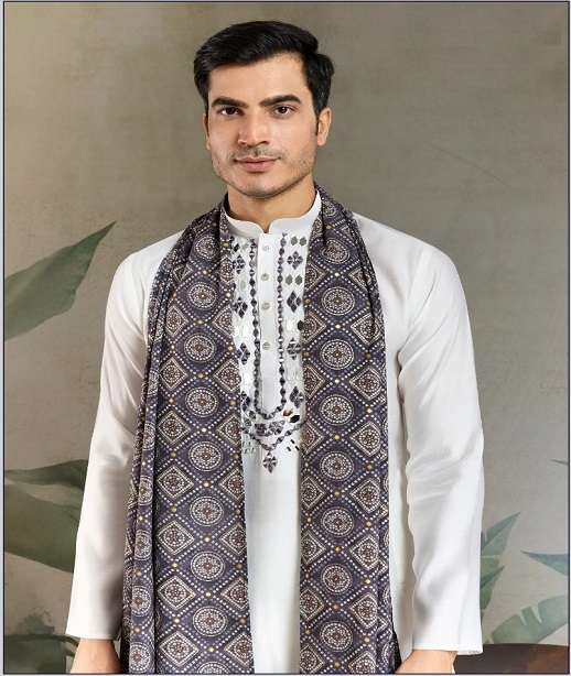 WEDDING PARTY WEAR READYMADE INDIAN MENS PURE VISCOSE KURTA DUPATTA KF 61281-61284