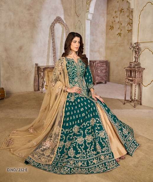 DESIGNER FANCY WEDDING PARTY WEAR ART SILK LONG GOWN ANARKALI SALWAR SUIT ANY 232 COLOR