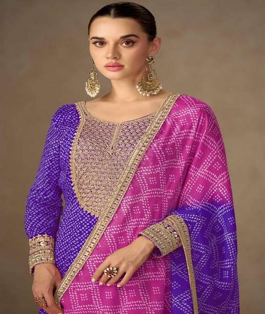 DESIGNER FANCY WEDDING PARTY WEAR REAL CHINON ANARKALI SALWAR SUIT GOWN GL SAIYARAA 7507 COLOR