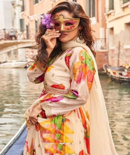 DESIGNER FANCY WEDDING PARTY WEAR REAL CHINON PRINTED ANARKALI SALWAR SUIT GOWN SY GEET 10074-10076