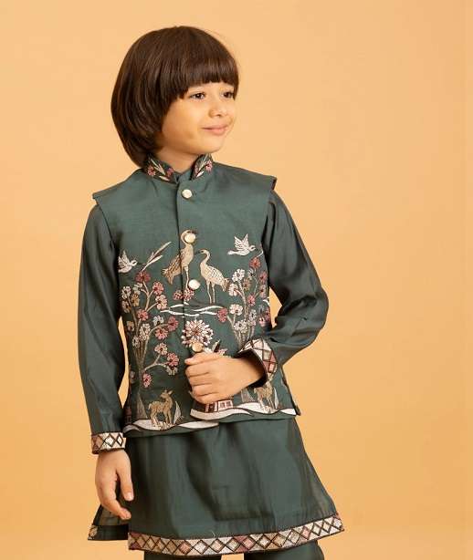 DESIGNER KIDS WEAR KOTI KURTA SET IN VISCOSE SILK KIDS SHERWANI KURTA SET KF 91011-91016